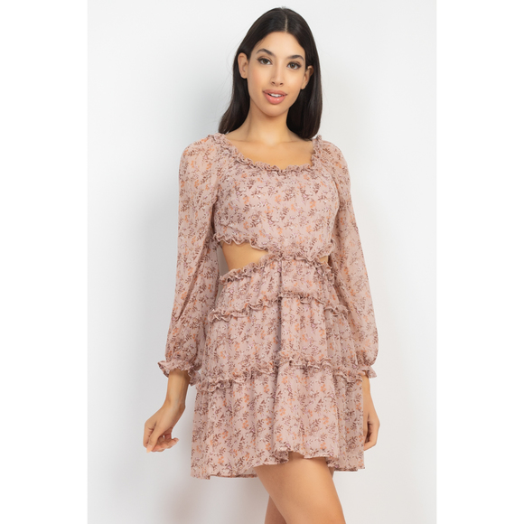 Ruffled Cutout Ditsy Floral Dress - Picture 3 of 8